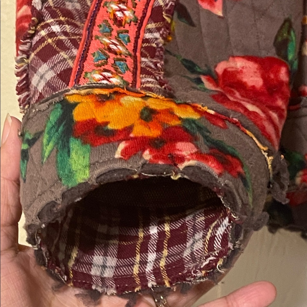 Ivy Jane Floral Bomber Jacket with Faux Fur Collar and Plaid Accents - Picture 8 of 10